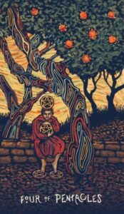 4 Пентаклей в колоде таро prisma visions
